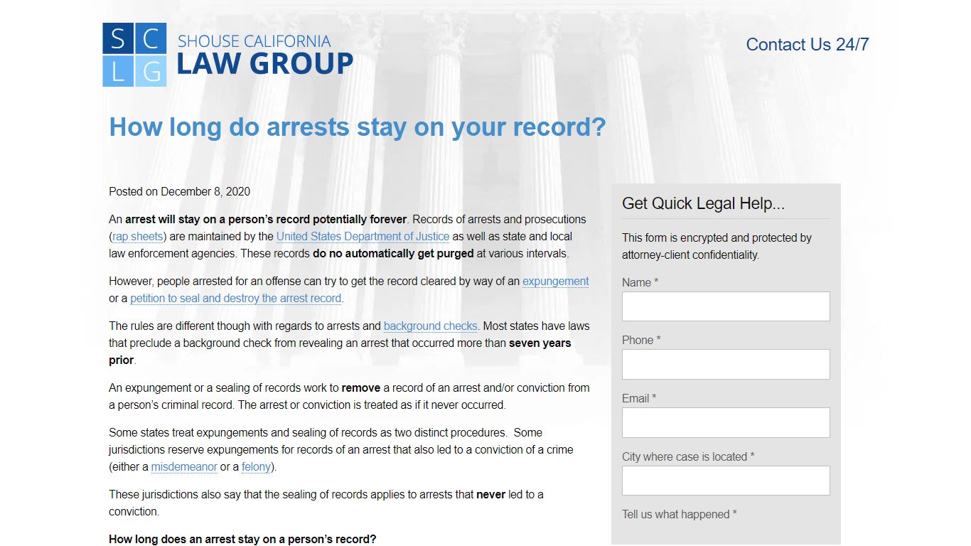 How long do arrests stay on your record? - Shouse Law Group